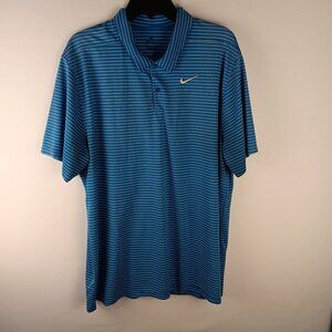 Nike, Dri-Fit, Golf, Tennis, Polo Shirt, Mens Sz XL, Blue & White, Striped, SS